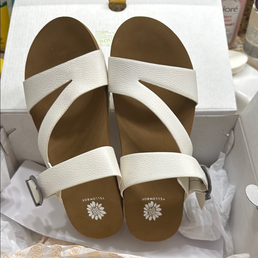 Yellow Box Cream Sandals with Buckle